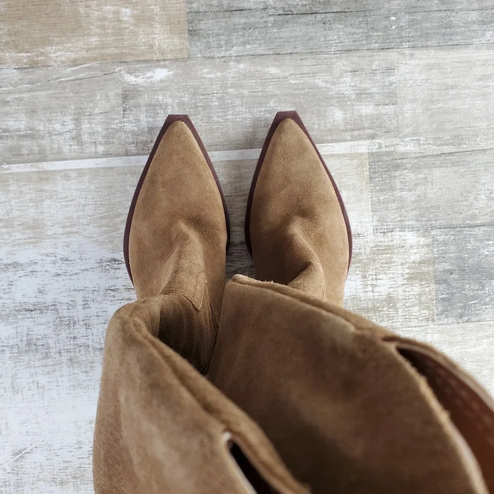 Dolce Vita Ramsay Womens Knee High Boots Sz 6.5 Light Brown Side Zip Pointed Toe